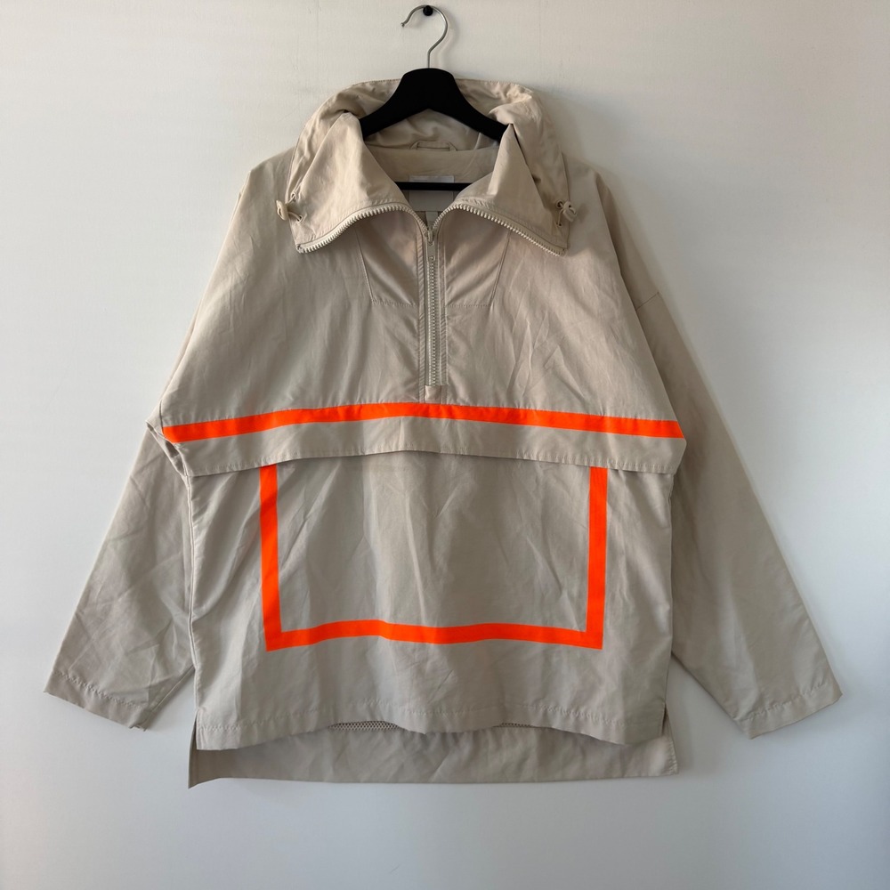 ASOS Mens Half Zip Anorak Jacket Beige Neon Orange Tape Pullover Small